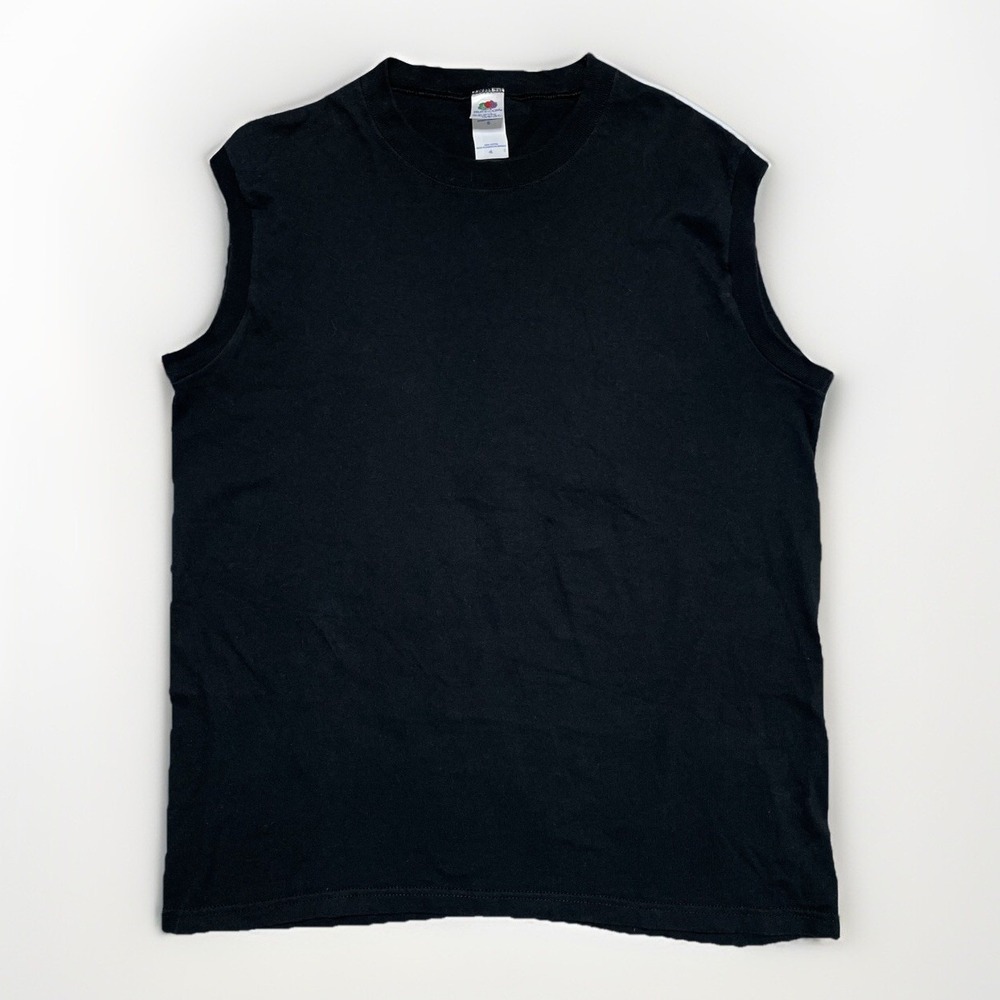 Vintage Fruit of the Loom Black Tank Top Sleeveless T Shirt Size Large Vtg